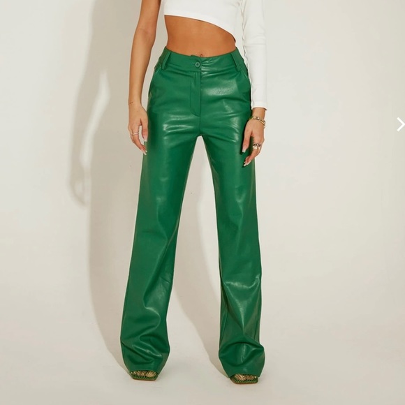 Green Vegan Leather Bustier Corset and Pant Set - Picture 5 of 5